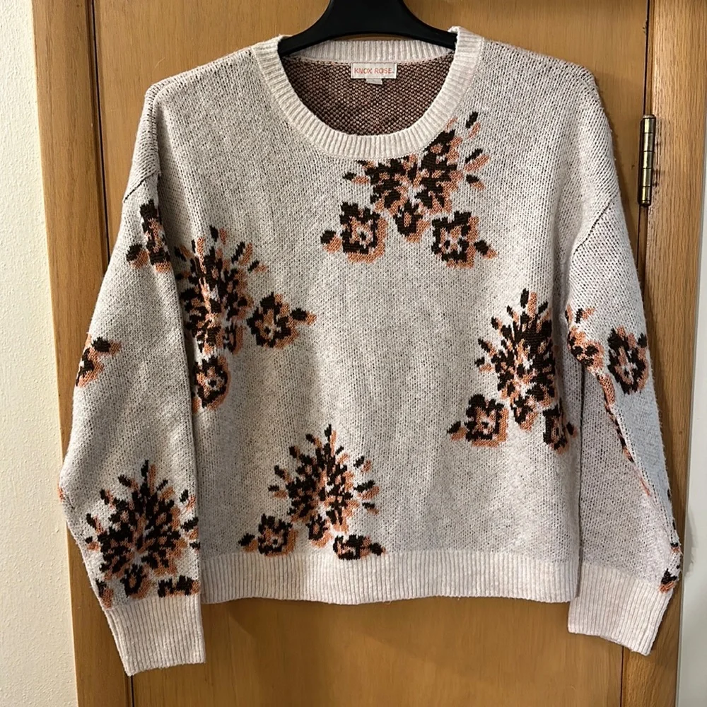 Knox Rose Women’s Floral Crew Neck Sweater Soft 2022 Rust Cream Size Large